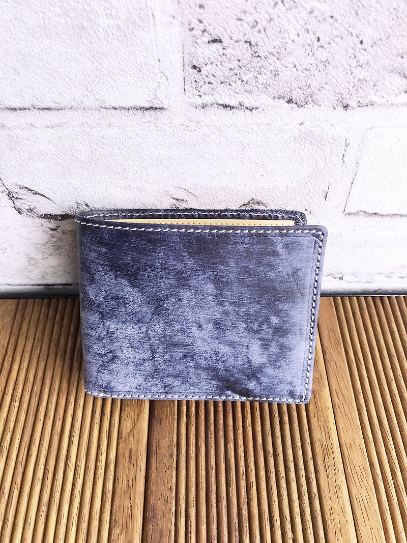 [Playing with leather girl] Cloud blue color matching wallet - กระเป๋าสตางค์ - หนังแท้ สีน้ำเงิน