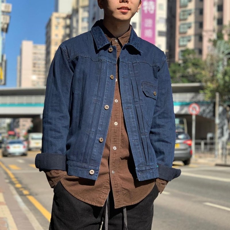 藍染布牛仔褸 - 男夾克/外套 - 棉．麻 藍色