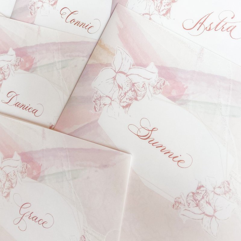 【Personalized】A4 Signature Cymbidium Print Calligraphy Matte Folder-Wedding File - แฟ้ม - พลาสติก สึชมพู