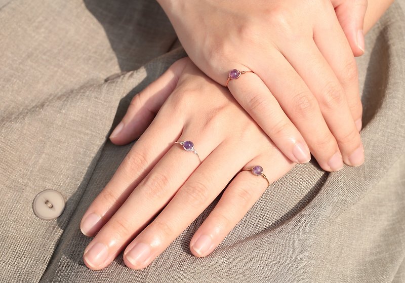 2月誕生石  4mm紫晶仿古銅線戒指 多色入 - 戒指 - 寶石 紫色