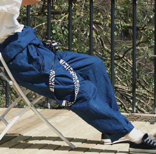 Blue and blue dyed four seasons tooling lace-up jumpsuit, high-quality linen imported Italian high-woven fabric