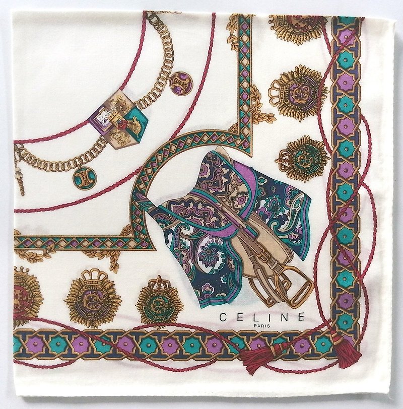 Celine Paris Vintage Handkerchief Antique Jewelry 21 x 21 inches - Handkerchiefs & Pocket Squares - Cotton & Hemp Purple