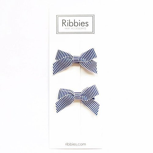 Ribbies 台灣總代理 英國Ribbies 經典蝴蝶結2入組-藍白細條紋