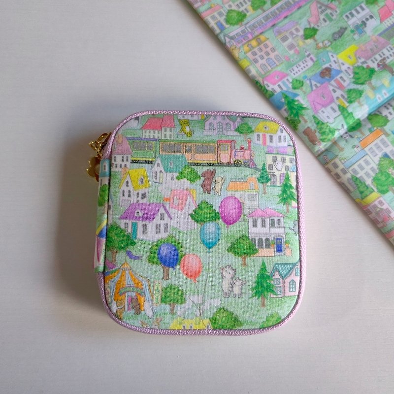 Matsuura lively town handmade fabric coin purse small card holder - กระเป๋าสตางค์ - ผ้าฝ้าย/ผ้าลินิน 