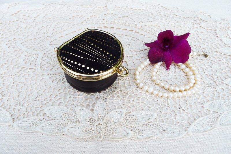 80s Gift for Her Black and gold Suede Box Shaped Coin purse, Jewelry case - Coin Purses - Polyester Black