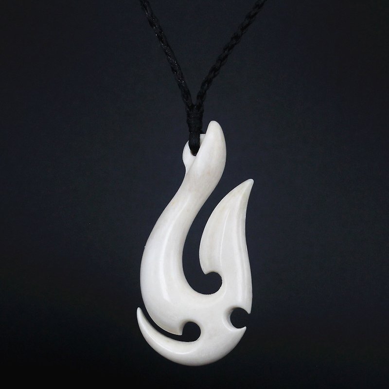 XKCHIEF - Hand carved bone carving Maori Fishhook Necklace tribal pendant  - Necklaces - Other Materials 