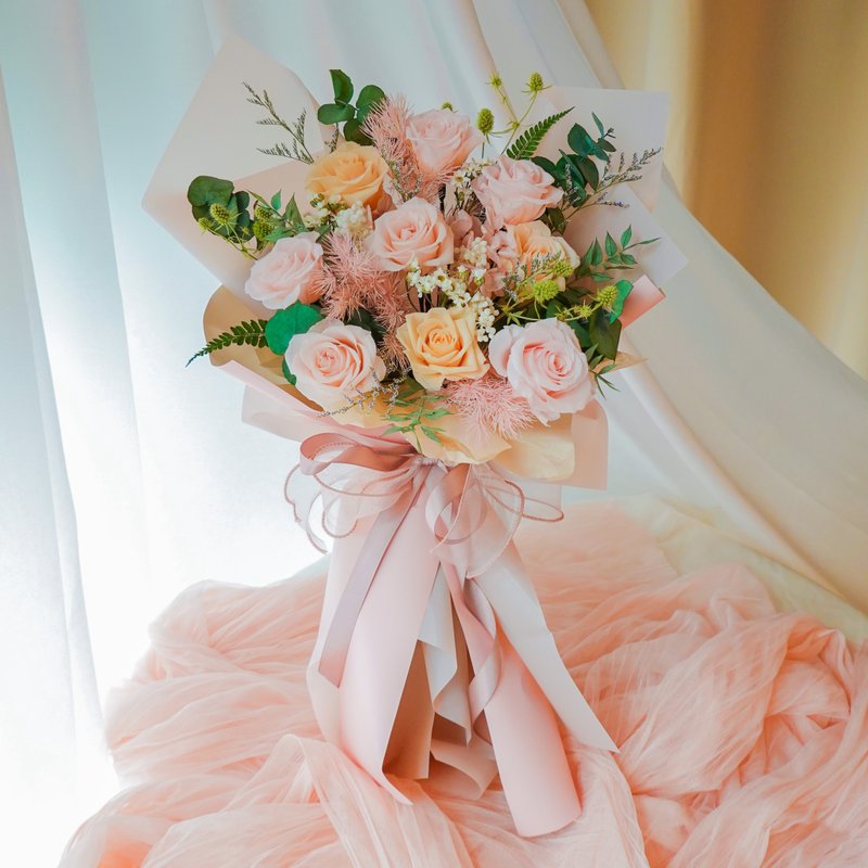 9朵永生玫瑰花束-粉橘色 - 乾燥花/永生花 - 植物．花 粉紅色