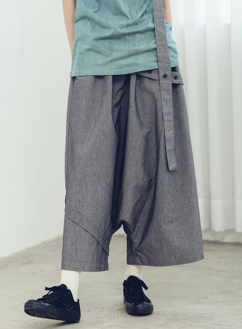 漫遊者 單邊吊帶低檔褲 (黑/灰) Organic Cotton & Recycle - 中性長褲/短褲 - 棉．麻 灰色
