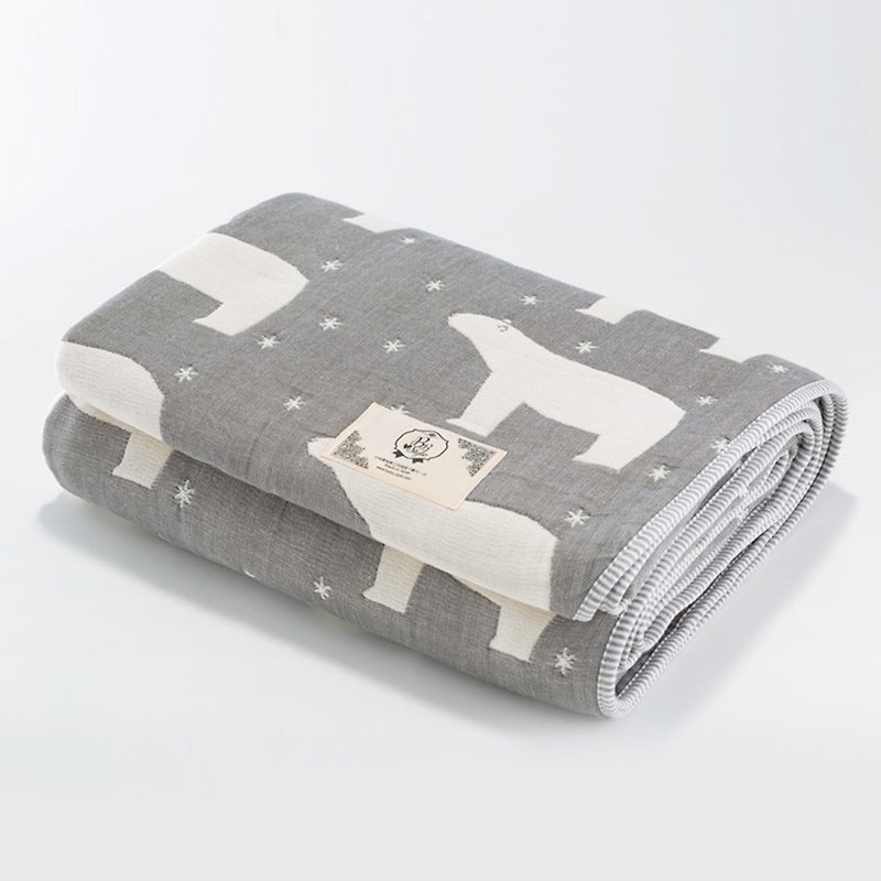 【日本製三河木綿】六重紗布被厚款－守護星北極熊(灰)L號 - 被/毛毯 - 棉．麻 