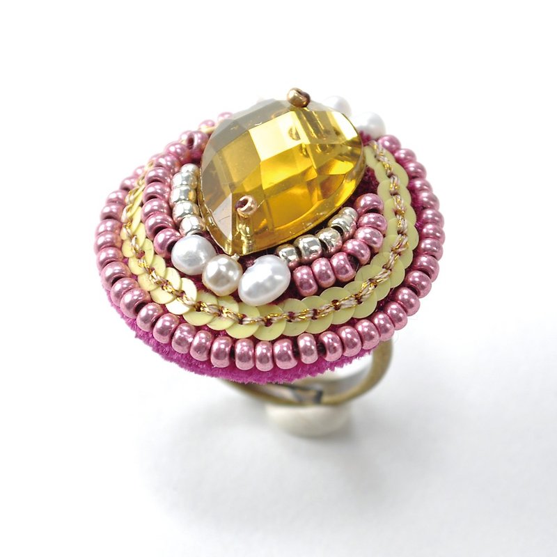戒指 yellow statement ring, sparkly ring, gorgeous ring, free ring 2 - 戒指 - 塑膠 黃色