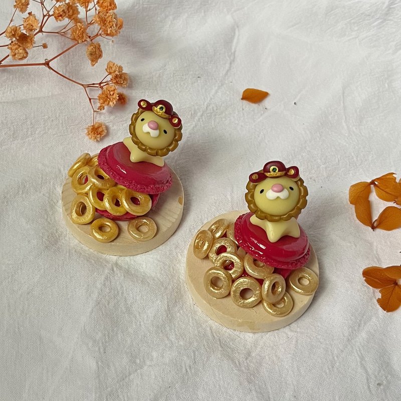 God of Wealth Lion Macaron Doll Lucky Decoration New Year Gift - Stuffed Dolls & Figurines - Clay Yellow