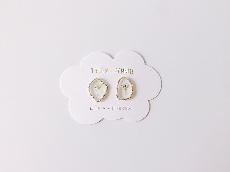 Golden picture frame series - dry white rose ear ear earrings ear / ear clip - ต่างหู - วัสดุอื่นๆ สีม่วง