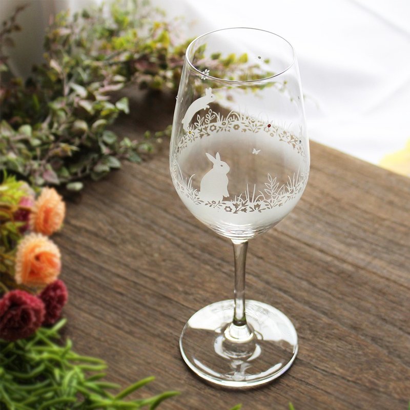 [Flowers and Spring Rabbits / Wine Glasses] Rabbit-themed wine glasses that can be personalized (optional, sold separately) - Cups - Glass Transparent