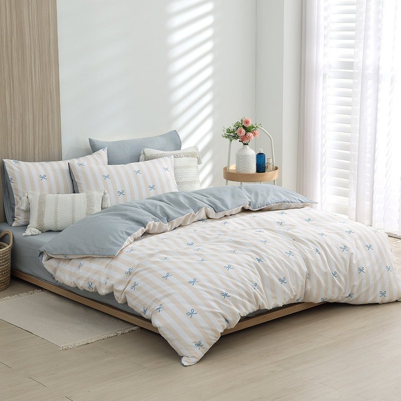 HOYACASA 精梳棉兩用被床包組(天絲入棉30%)－心織夢語 (雙/加 - 寢具/床包 - 棉．麻 藍色