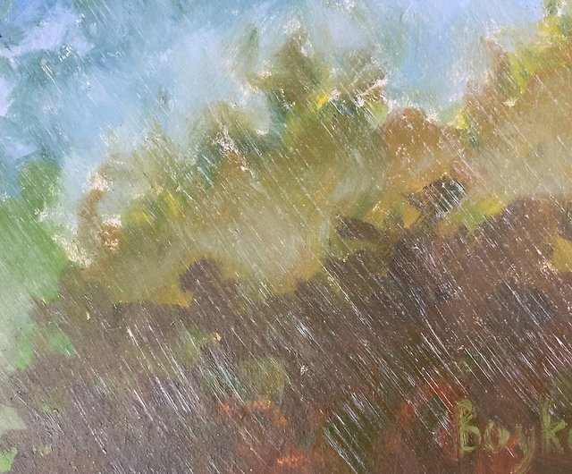 森の風景油絵雨の秋の雨霧の天気トランダーストーム霧 - ショップ