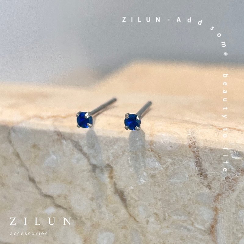 |Simplicity| Deep sea sapphire blue • Stone • Sterling silver ear pins • Clip-On • Anti-allergic touchable water - ต่างหู - เงินแท้ 