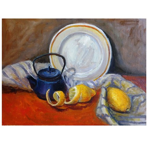 ArtshopLiliya Lemon Painting Oil Kitchen Original Art Food Artwork Still Life Canvas Art