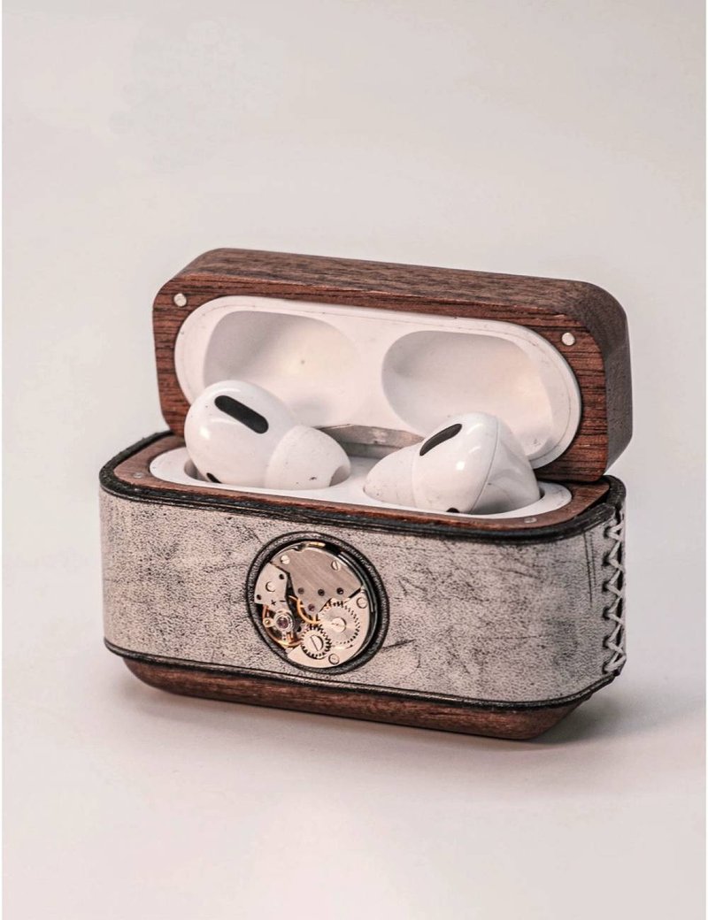 真皮木質藍牙耳機保護殼適用於蘋果AirPods Pro系列 - AirPods/耳機保護套 - 真皮 灰色