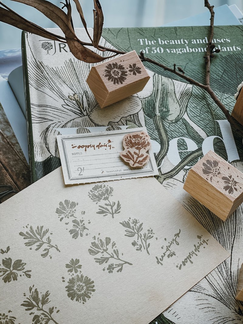 【Single Stamp】 Whole Set - Oopsy Daisy Wooden Stamp - Stamps & Stamp Pads - Wood Brown