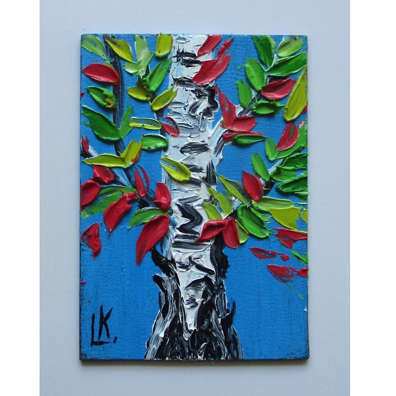 Original ACEO Birch Tree Painting Birch Tree Miniature Art Collectible Art - Wall Décor - Other Materials Multicolor