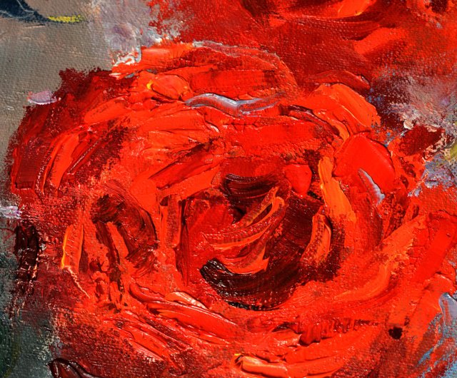 バラの絵赤い花アートワーク花の帆布オリジナルアート印象派油畫