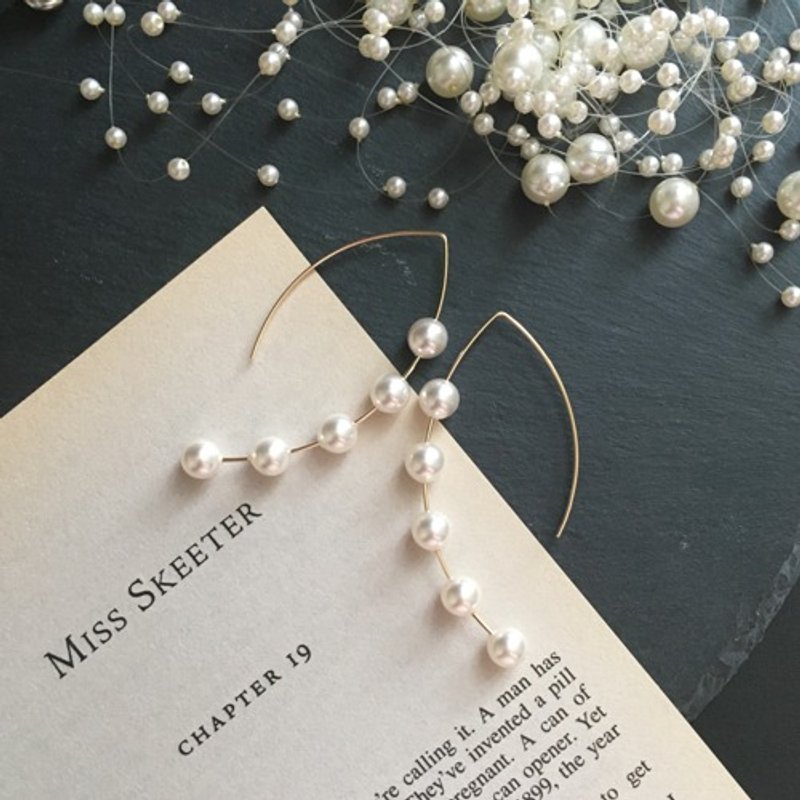 14kgf Swarovski Pearl Marquis Pierce - 耳環/耳夾/耳骨夾 - 其他金屬 白色