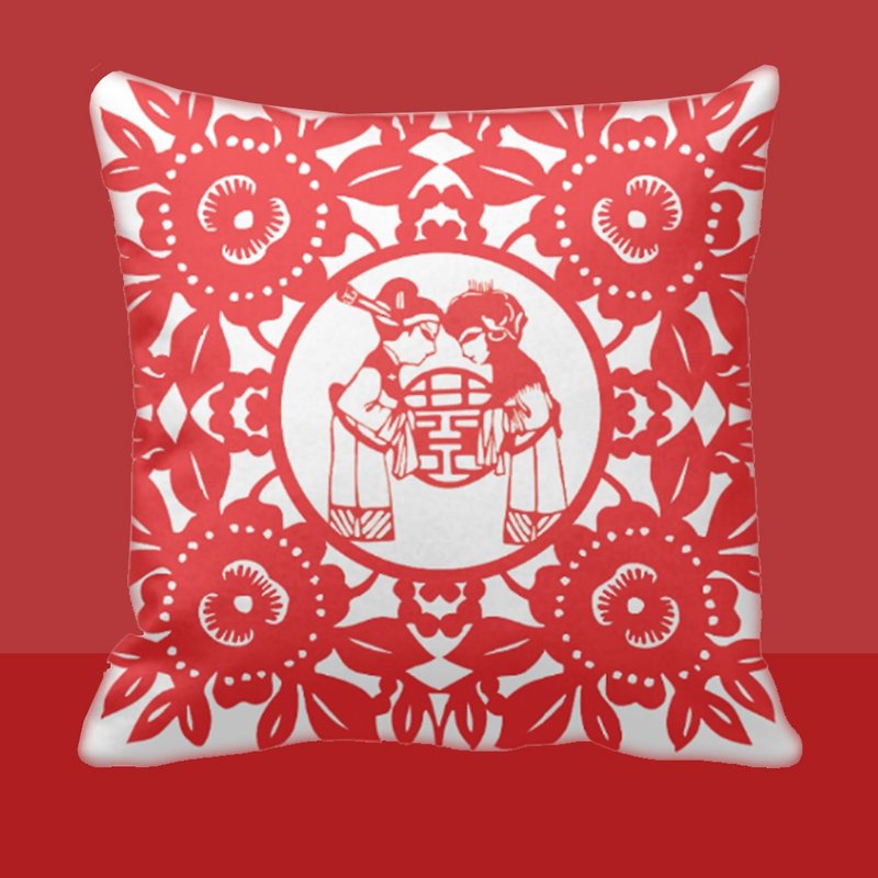 現貨-囍中國風新人剪紙-結婚抱枕禮物-訂製可以讓你擁抱的幸福 - 枕頭/抱枕 - 聚酯纖維 紅色