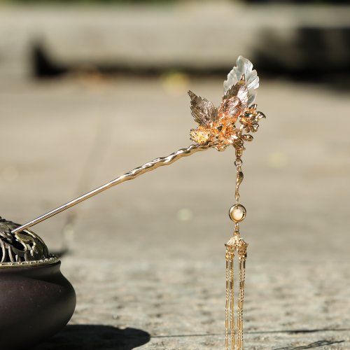 天然石☆お花ビーズ3連＊タッセル＊かんざし 天然石☆お花ビーズ3連＊タッセル＊かんざし