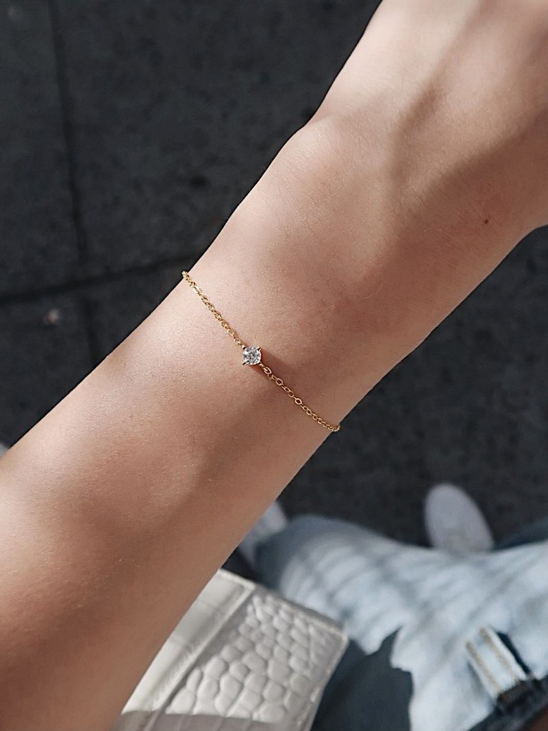 純銀鍍金單鑽手鍊 - 手鍊/手環 - 銀 金色