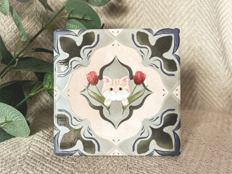 Tile Hide-and-Seek Coaster, British short | Wedding Favor, Ceramic, Raised Tile Pattern - ที่รองแก้ว - ดินเผา หลากหลายสี