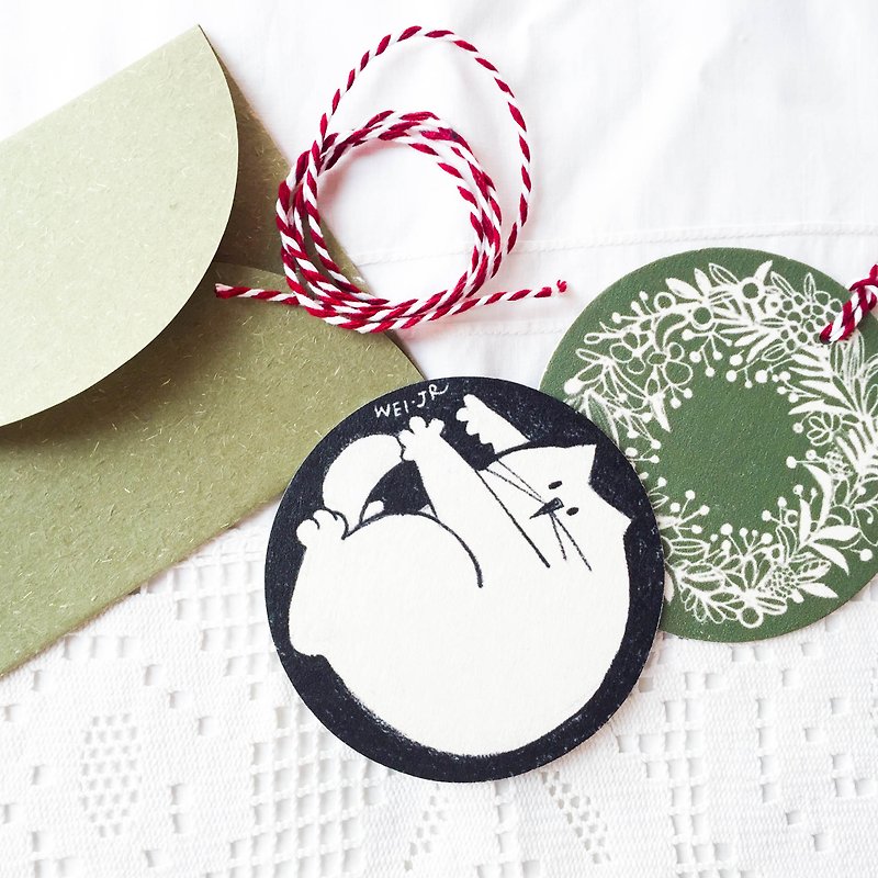 Meow Christmas Card-Mistletoe - การ์ด/โปสการ์ด - กระดาษ สีเขียว