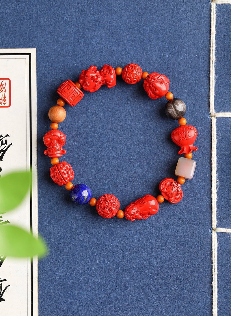 天然原礦硃砂精品紅砂多寶手鏈 珠經10MM 硃砂含量95%以上 - 手鍊/手環 - 寶石 