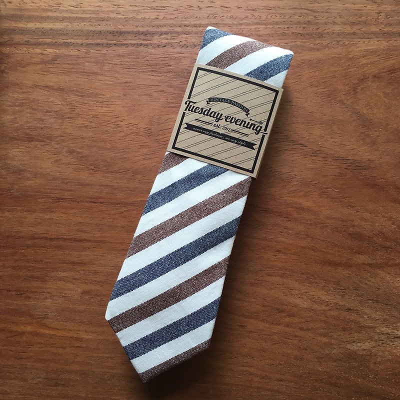 Neck Tie White Red Blue Stripe - 領帶/領帶夾 - 棉．麻 多色