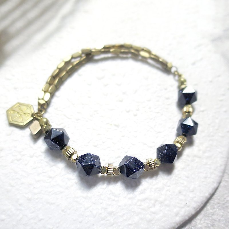 VIIART. Xingsha. Blue sand Stone cut Bronze bracelet - Bracelets - Gemstone Blue