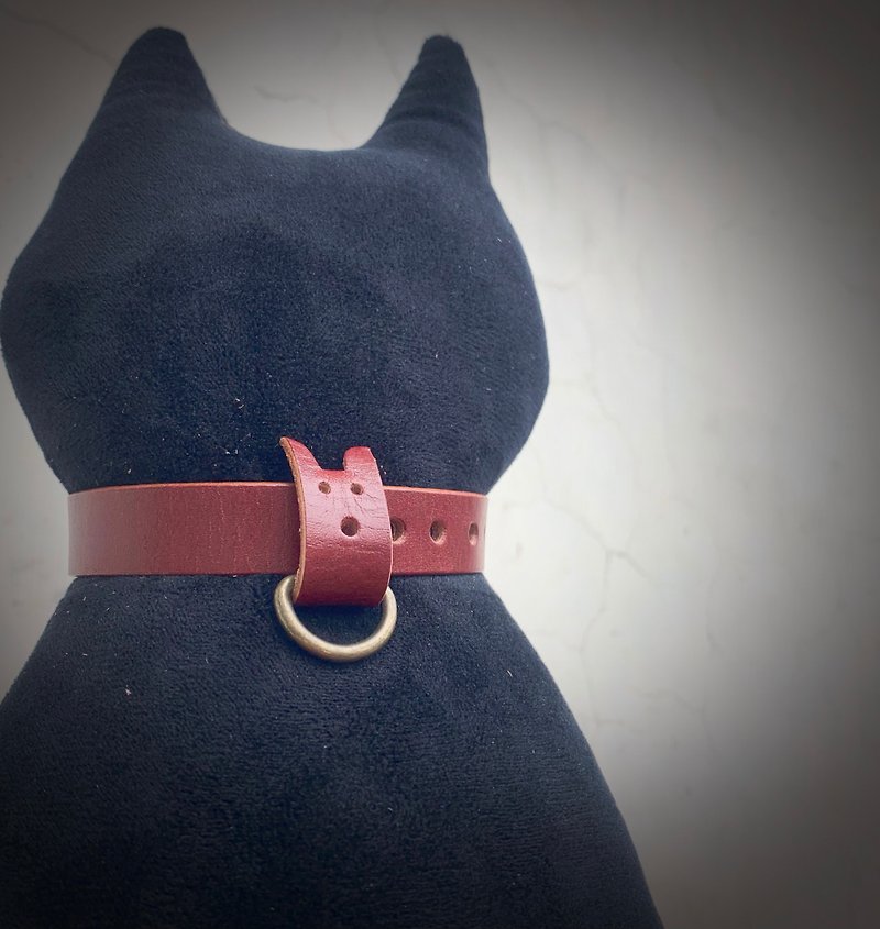 Pet collar (for cats/dogs), custom size vegetable tanned cowhide leather hand-made collar - Collars & Leashes - Genuine Leather 