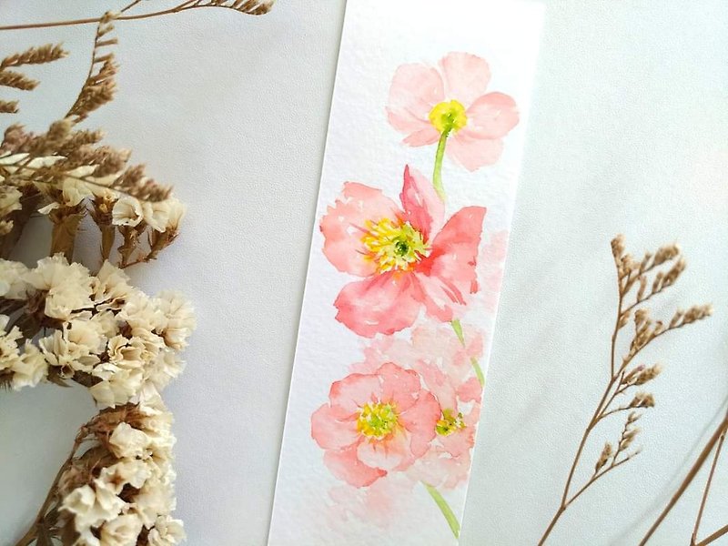Pink Poppies Watercolor Illustration Bookmark, Card (Original) - โปสเตอร์ - กระดาษ สึชมพู