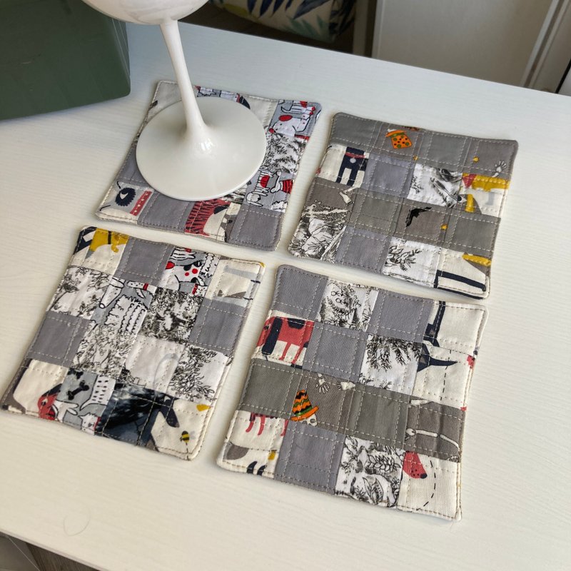 Set of coaster 4 Linen-cotton coasters set 11.5 x 11.5 cm - 杯墊 - 亞麻 灰色