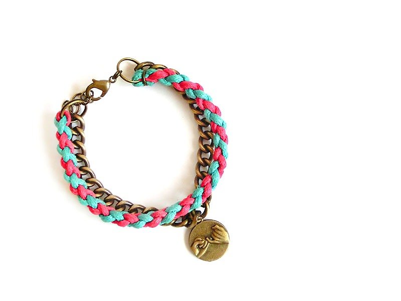 [UNA-Yona Handmade] Four-strand braided iron chain bracelet - สร้อยข้อมือ - วัสดุอื่นๆ หลากหลายสี