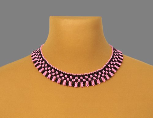 SweetBeadsIP Pink and black necklace , Seed bead necklace cute jewelry for women