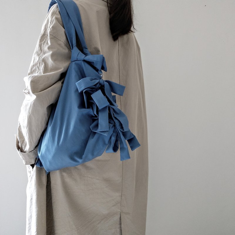 Ribbon Tote (S)  | Dreamy Blue - Messenger Bags & Sling Bags - Cotton & Hemp Blue