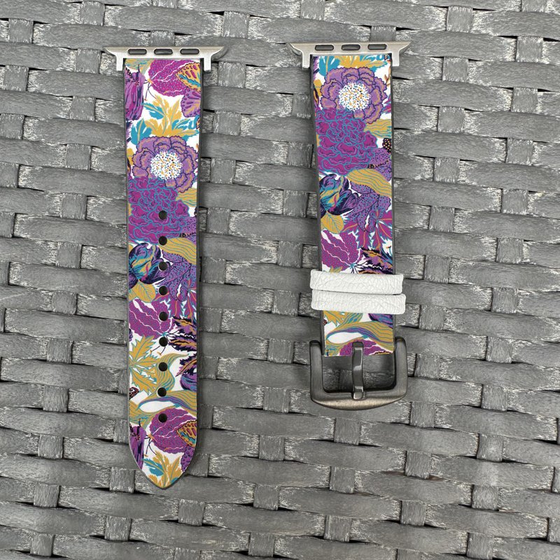 紫色花樣圖紋 Apple Watch 潮流矽膠錶帶 -cr94 - 錶帶 - 矽膠 紫色