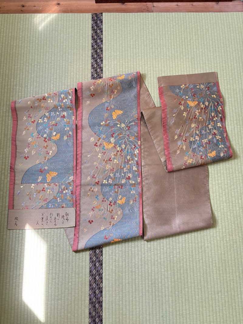 蝴蝶流水賦詩古董袋帶 - 皮帶/腰帶 - 聚酯纖維 粉紅色