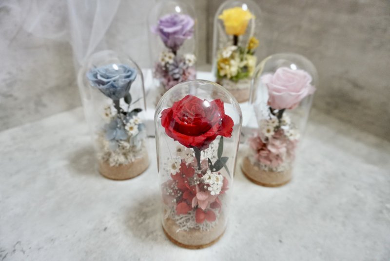 小王子永生花玻璃鐘罩 浪漫乾燥花擺飾設計 - 擺飾/家飾品 - 玻璃 紅色