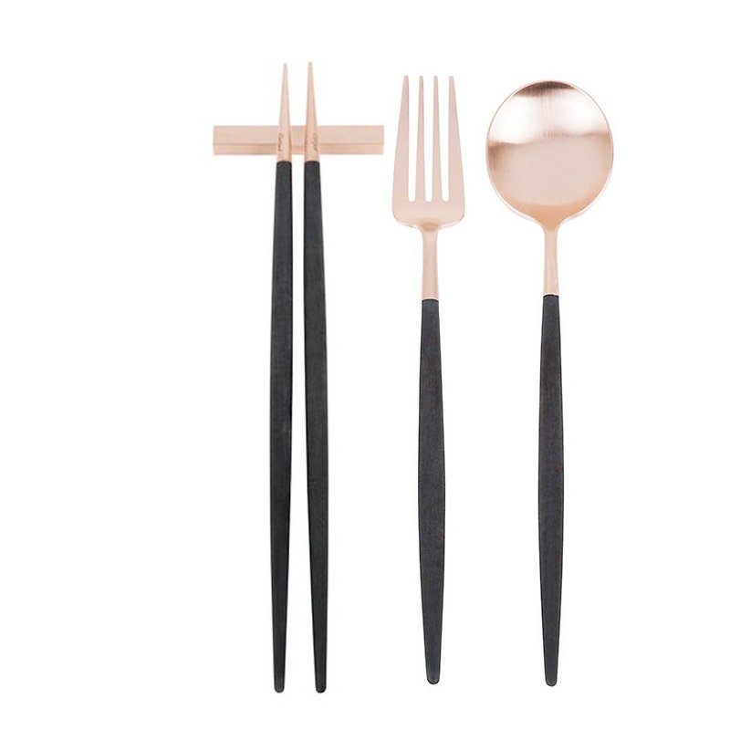 GOA ROSE GOLD 3 PIECES SET (TABLE FORK/SPOON + CHOPSTICKS SET) - Cutlery & Flatware - Stainless Steel Black