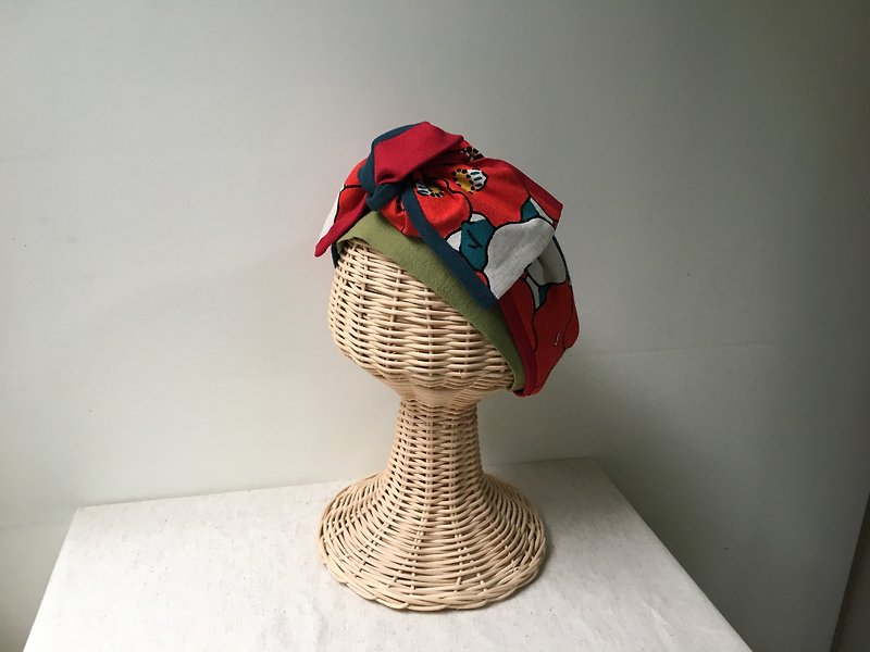 Red Camellia-Japanese style tie headband ヘアバンド - Headbands - Cotton & Hemp 