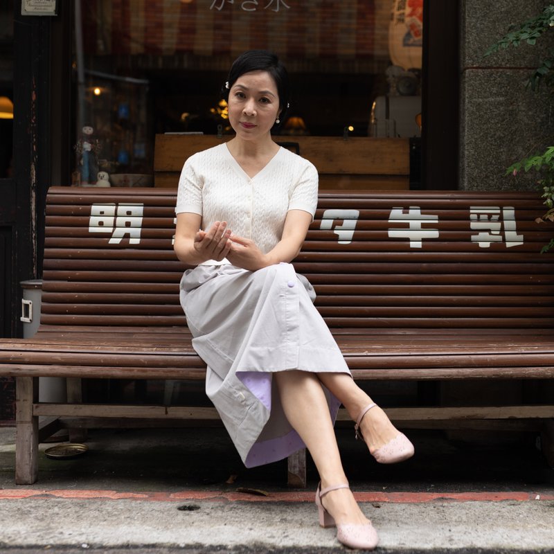 【成人】撞色排釦長裙 - 柔霧芝麻 - 裙子/長裙 - 聚酯纖維 紫色
