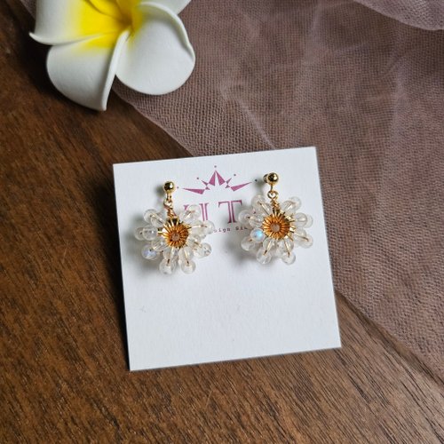 VITA Handmade Design 月光石耳環-月光花圈-(耳針/耳夾)