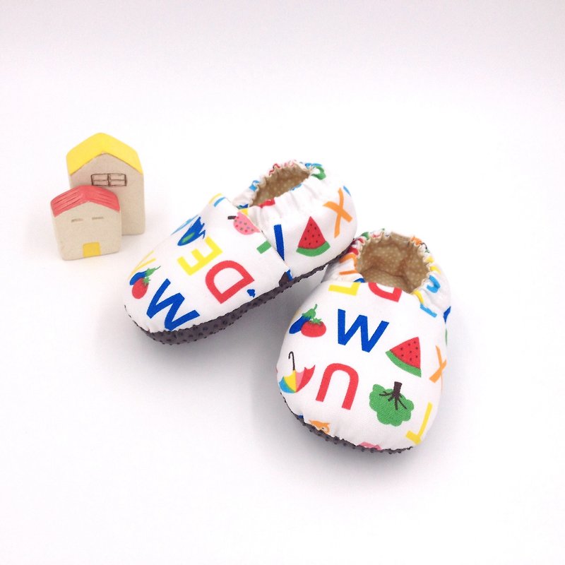 English Letters-Toddler Shoes / Baby Shoes / Baby Shoes - รองเท้าเด็ก - ผ้าฝ้าย/ผ้าลินิน ขาว