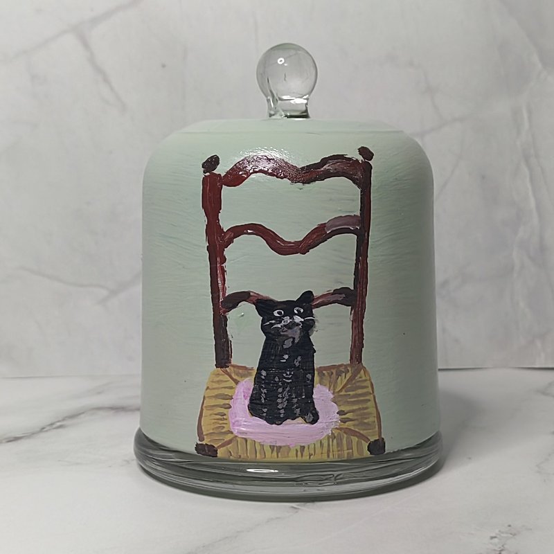 Hand-painted Sanyu chair cat glass cover household soybean wax scented candle - Candles & Candle Holders - Glass Khaki