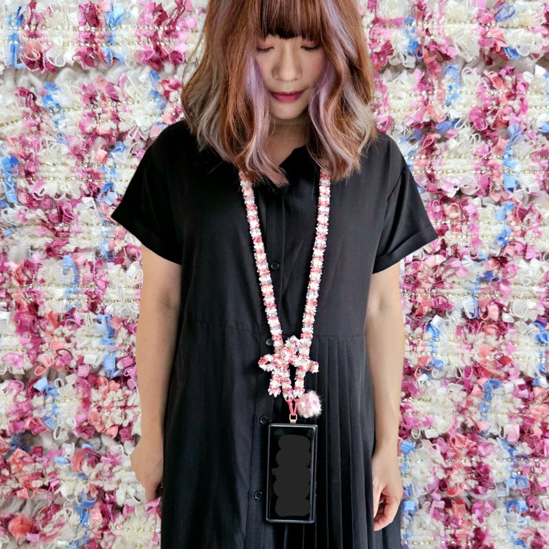 Woven mobile phone strap - pink knot - เชือก/สายคล้อง - ผ้าฝ้าย/ผ้าลินิน สึชมพู